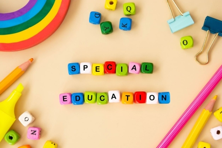 Special education words, child care, disability concept.